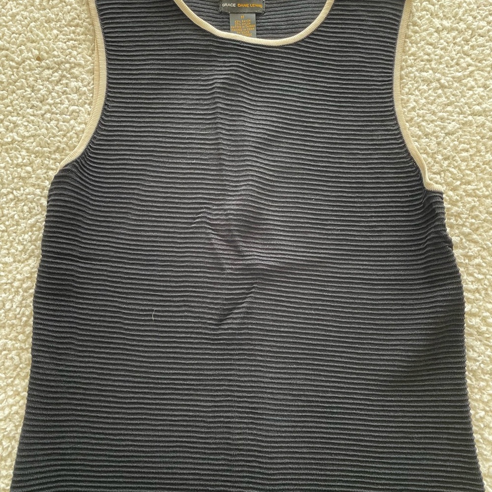 GRACE GRACE KARIN Black Ribbed Tank Top with Cream Trim